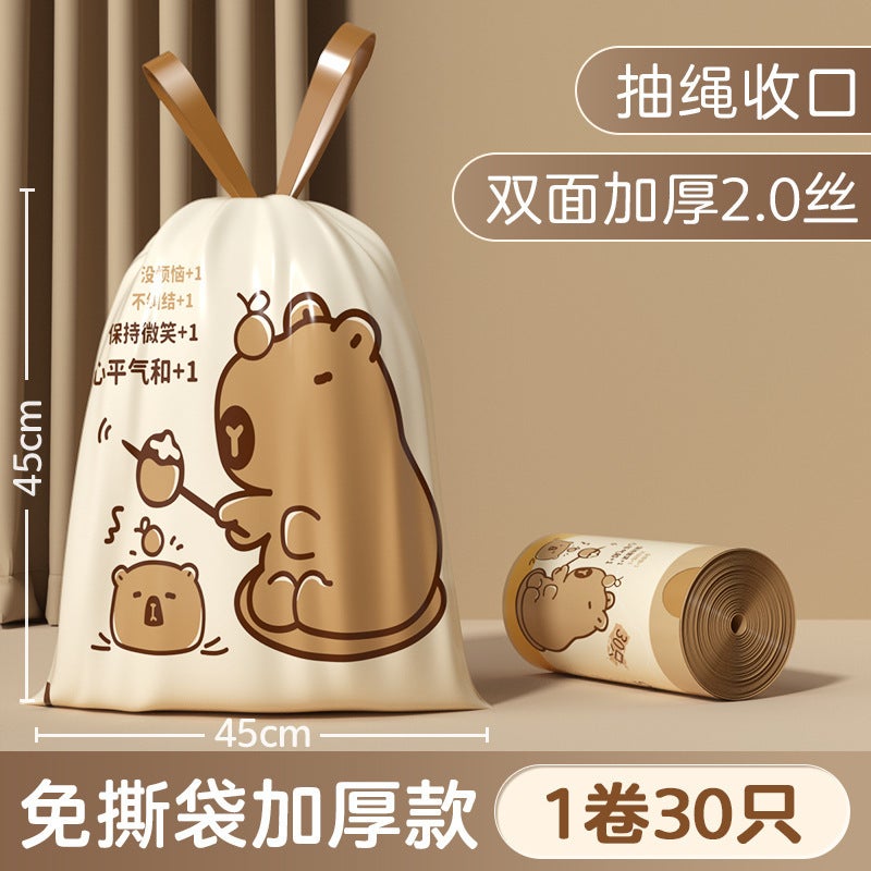 Otter-Free Garbage Bag Household Tear-Free Cartoon Printed Thickened Drawstring-Type Portable Large Automatic Collapsed Plastic Bag - Image 1